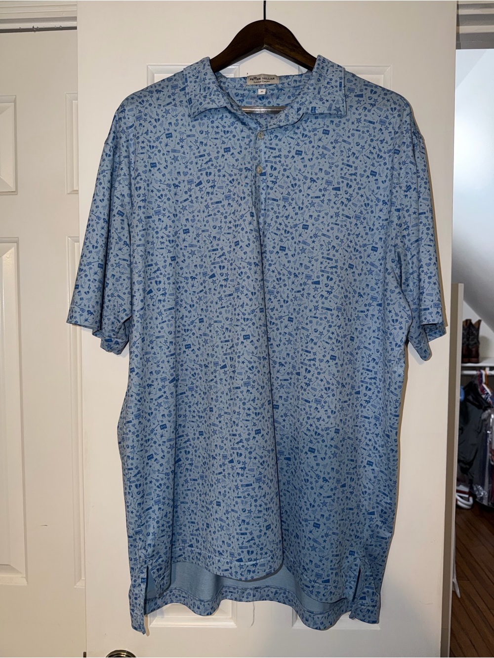 Peter Millar Light Blue Printed Short-Sleeve Polo